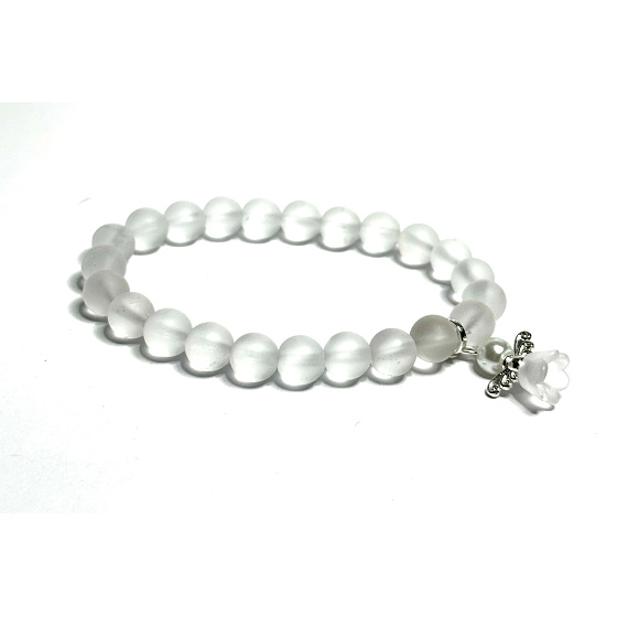 Crystal matt + Angel removable pendant, bracelet elastic natural stone, ball 8 mm / 16 - 17 cm, stone stones