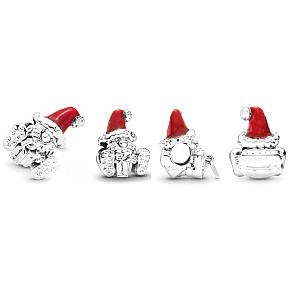 Sterling silver 925 Santa with red hat, Christmas bracelet bead