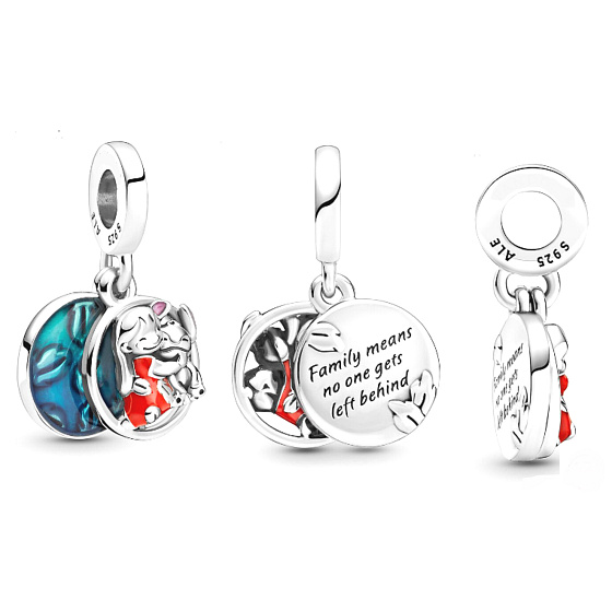 Sterling silver 925 Disney Lilo & Stitch - family means no one is left behind, 2in1 family bracelet pendant