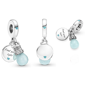 Sterling Silver 925 Luminescent - Glow in the Dark Bulb - Find Your Light, Changing Colors 2in1 Pendant Bracelet Symbol