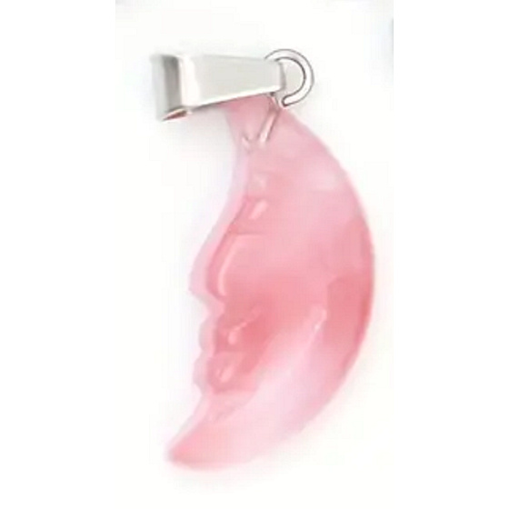 Rose Quartz Moon pendant natural stone, hand-polished figurine 2.2 x 10 mm, stone of love