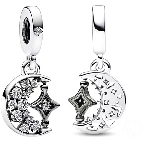 Charm Sterling silver 925 Crescent and rotating star, universe bracelet pendant