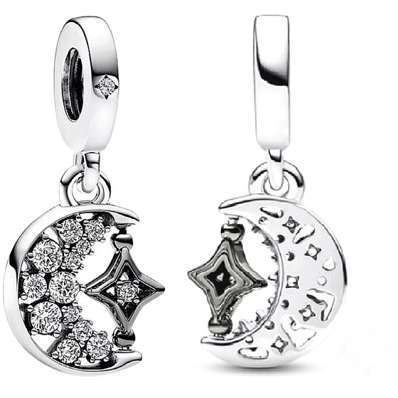 Charm Sterling silver 925 Crescent and rotating star, universe bracelet pendant