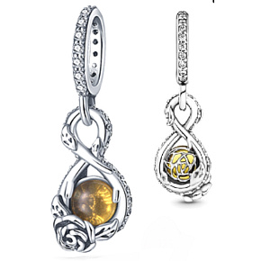 Charm Sterling silver 925 Disney Beauty and the Beast - Infinity and Rose Belly, fairy tale bracelet pendant