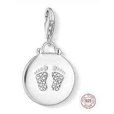 Charm Sterling Silver 925 Baby - Disc baby track, lobster clasp birthstone bracelet charm