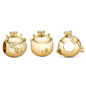 Charm Sterling silver 925 Ox, Buffalo is the second animal in the 12-year cycle of the Chinese zodiac sign, bead for bracelet