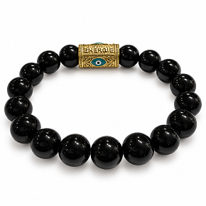 Obsidiánový náramek elastický s modrým okem ve zlatavém korálku, přírodní kámen, kulička 10 mm / 16–17 cm | Talisman ochrany a odvahy Obsidiánový náramek elastický s modrým okem ve zlatavém korálku, přírodní kámen, kulička 10 mm / 16–17 cm | Talisman ochrany a odvahy