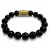Elastic obsidian bracelet with a blue eye in a golden bead, natural stone, 10 mm beads / 16–17 cm | Talisman of protection and courage
