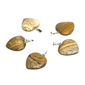 Jasper picture heart pendant natural stone 20 mm, stone of positive energy Jasper picture heart pendant natural stone 20 mm, stone of positive energy
