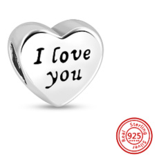 Sterling silver 925 Heart and inscription I love you, love bead on bracelet