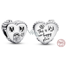 Charm Sterling Silver 925 Heart-Shaped House This is Our Happy Place, Family Bracelet Bead Charm Sterling Silver 925 Heart-Shaped House This is Our Happy Place, Family Bracelet Bead