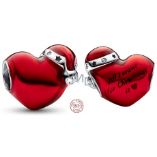 Charm Sterling Silver 925 Red Christmas Heart, Bead for Christmas Bracelet