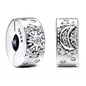 Charm Sterling silver 925 Beauty of the heavens, sun/moon, with cubic zirconia stopper, clip bead on universe bracelet