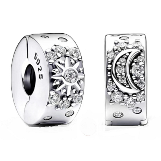 Charm Sterling silver 925 Beauty of the heavens, sun/moon, with cubic zirconia stopper, clip bead on universe bracelet