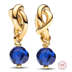 Charm Sterling Silver 925 Intertwined Faceted Eternity Circle Dark Blue, Bracelet Pendant Symbol of Radiance