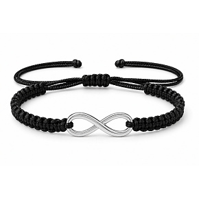 Infinity - Infinity bracelet – a symbol of love, friendship and luck, silver pendant, black cord, adjustable