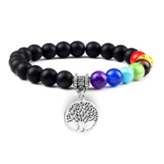 Chakra bracelet elastic Tree of Life + Onyx, natural stone, ball 8 mm / 16-17 cm, life force stone