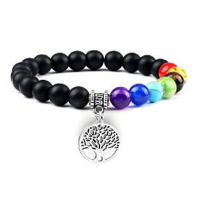 Chakra bracelet elastic Tree of Life + Onyx, natural stone, ball 8 mm / 16-17 cm, life force stone