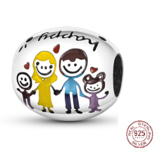 Sterling silver 925 Happy family = dad, mom and us, bead for bracelet family