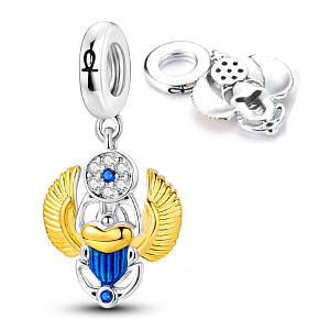 Charm Sterling silver 925 Egyptian Scarab, travel bracelet pendant