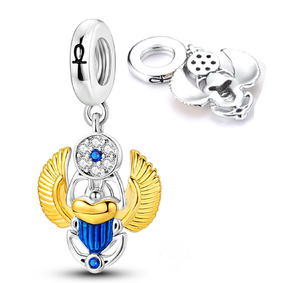 Charm Sterling silver 925 Egyptian Scarab, travel bracelet pendant