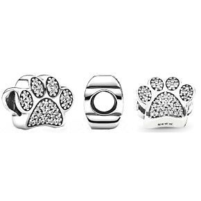 Charm Sterling silver 925 paw print, bead on bracelet pet