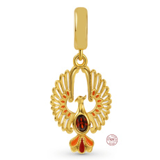 Charm Sterling silver 925 Flying Phoenix, animal bracelet pendant