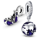 Charm Sterling Silver 925 Earth - Blue Planet, 2-in-1 Opening, Heart Inside, Bracelet Pendant Space