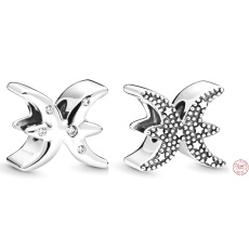 Charm Sterling silver 925 Zodiac sign Sparkling Pisces, bead for bracelet