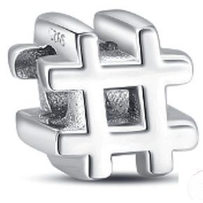 Charm Sterling silver 925 Hashtag, bead on bracelet symbol Charm Sterling silver 925 Hashtag, bead on bracelet symbol