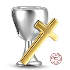 Charm Sterling silver 925 Religious charms Chalice and cross - holy communion,bead for bracelet religion Charm Sterling silver 925 Religious charms Chalice and cross - holy communion,bead for bracelet religion