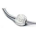 Charm Sterling Silver 925 White Rose in Bloom, Bead for Nature Bracelet
