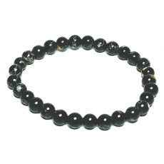 Pearl black elastic synthetic bracelet, ball 6 mm / 16 - 17 cm, symbol of femininity