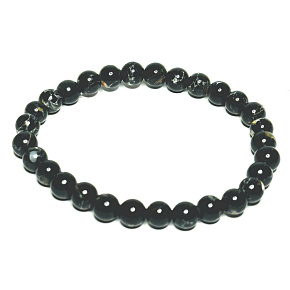Pearl black elastic synthetic bracelet, ball 6 mm / 16 - 17 cm, symbol of femininity