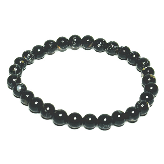 Pearl black elastic synthetic bracelet, ball 6 mm / 16 - 17 cm, symbol of femininity