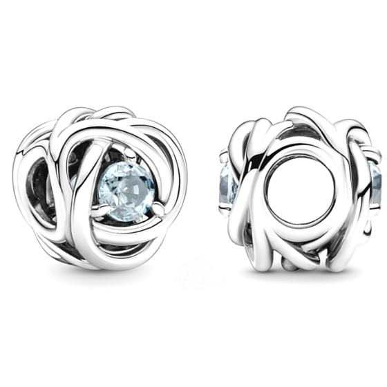 Charm Sterling silver 925 Infinity circle of eternity March water blue, bead for bracelet