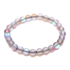 Opalite grey matt bracelet elastic, synthetic stone ball 6 mm / 16 cm, for children, wishing and hope stone