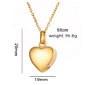Commemorative urn pendant, Heart shiny gold, waterproof, stainless steel 19 x 29 mm + chain 50 cm