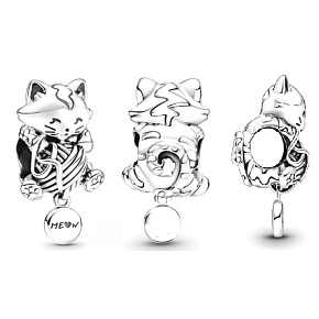 Charm Sterling silver 925 Cat with clubs, bead on bracelet pet Charm Sterling silver 925 Cat with clubs, bead on bracelet pet