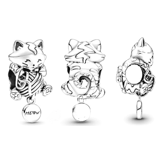 Charm Sterling silver 925 Cat with clubs, bead on bracelet pet