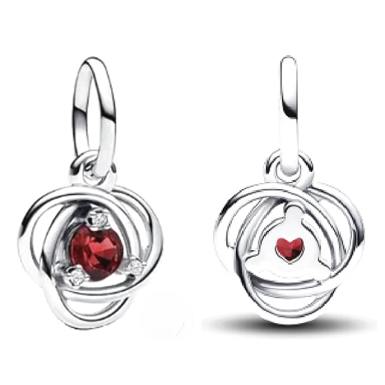 Charm Sterling Silver 925 Red Dark Circle Eternity January, Pendant Bracelet Symbol