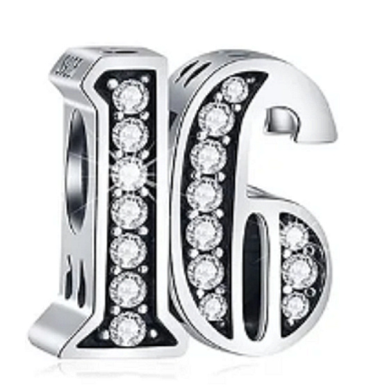 Charm Sterling silver 925 16 anniversary, bead on bracelet