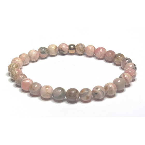 Rhodochrosite bracelet elastic natural stone, ball 6 mm / 16 - 17 cm, large heart healer
