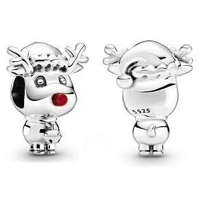 Sterling silver 925 Rudolph with red reindeer nose, bead for Christmas bracelet