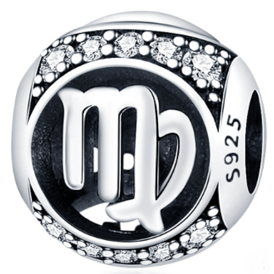 Virgo, sign of the zodiac, pendant for bracelet made of silver + cubic zirconia, ball 9 mm 1 piece