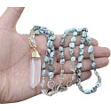 108 Mala Larimar necklace meditation jewelry, natural stone raw crystal, nugget 6 - 9 mm, pendant 8 - 15 x 45 - 70 mm