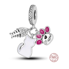 Sterling silver 925 Cat, paw, fish - meow, 3in1 pendant for pet bracelet