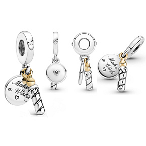 Charm Sterling silver 925 Birthday candle, 2in1 birthday bracelet pendant