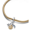 Sterling silver 925 Celestial charm with cubic zirconia, sun, star, crescent, 3in1 universe bracelet pendant