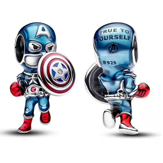 Charm Sterling silver 925 Marvel The Avengers Captain America, bracelet bead, movie